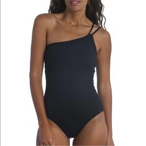 La Blanca Island Goddess Lace Back One Shoulder Black Swimsuit – Sz 6